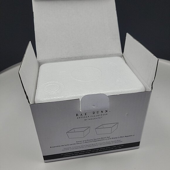 Rae Dunn Artisan Savor & Enjoy Square Bowl Set 3" x 3" x 3" Ceramic DW/Micro NEW - Picture 9 of 9